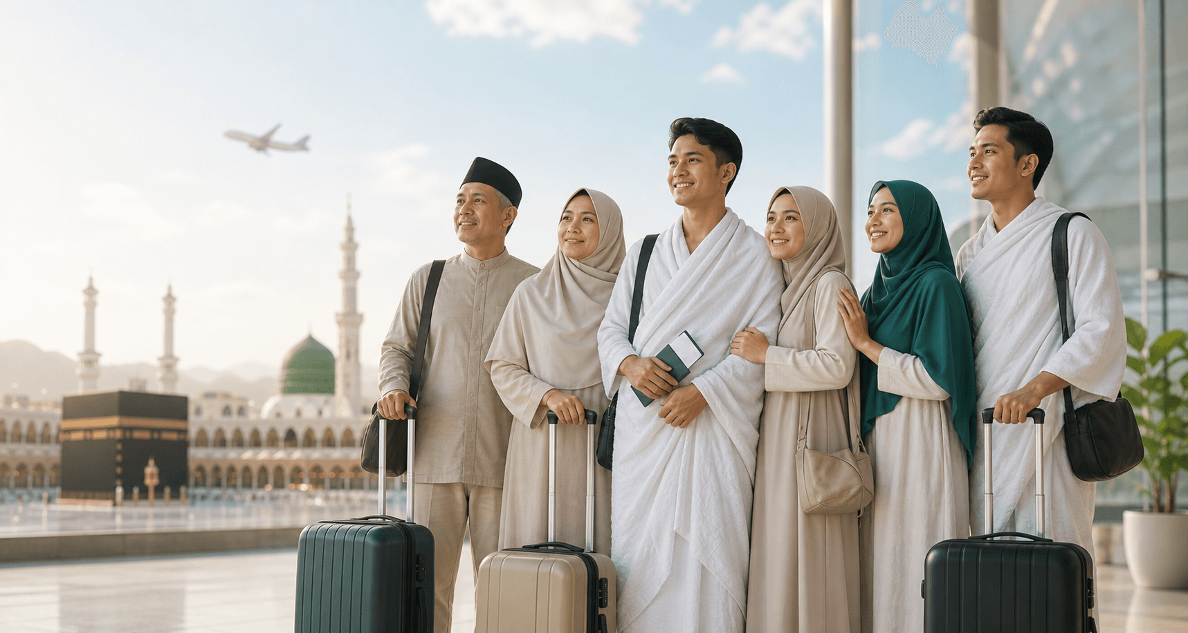 Keluarga muslim Indonesia bersiap berangkat umroh bersama ELRASYID Tour & Travel